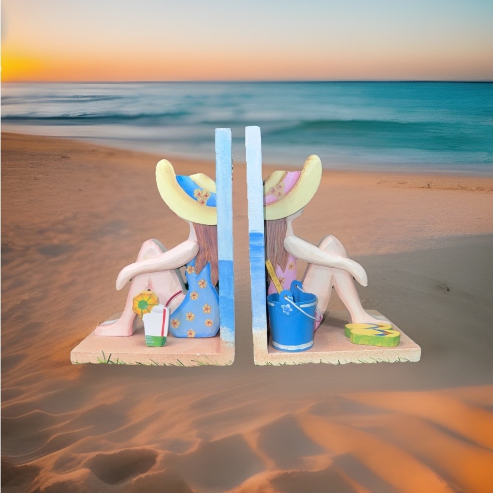 North Cape Beach Girl Bookends Nautical Coastal Decor Book Ends Set